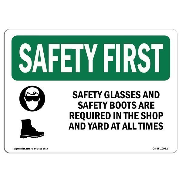 OSHA Sign, Glasses And Boots W/ Symbol, 14in X 10in Decal, 14